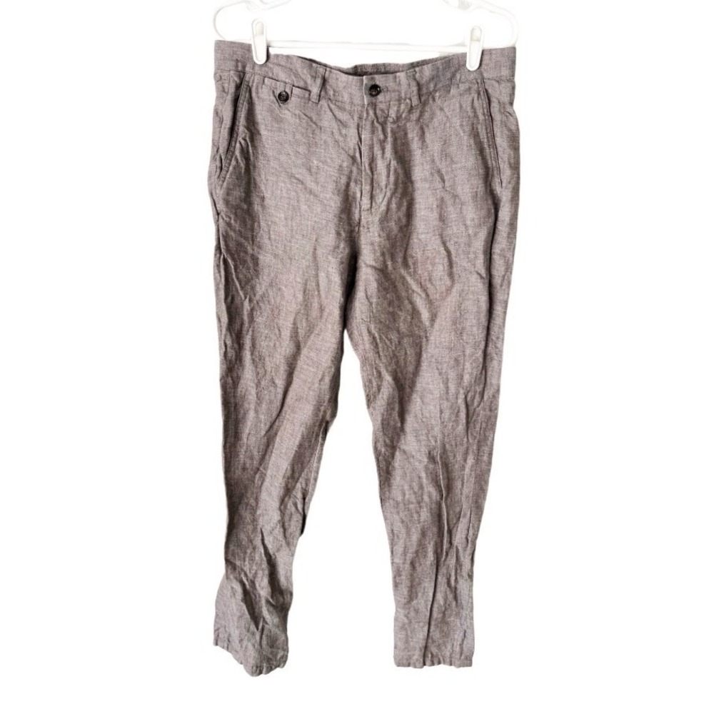 Murano Baird McNutt Linen Slim Fit Pants Mens 34x32 Taupe Brown Trousers